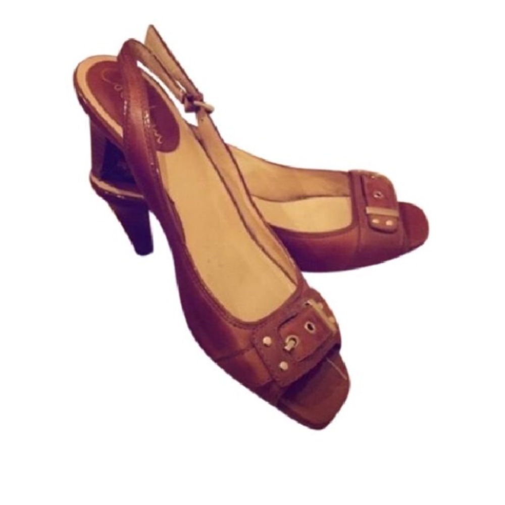 Cole Haan Leather Peep Toe Pumps